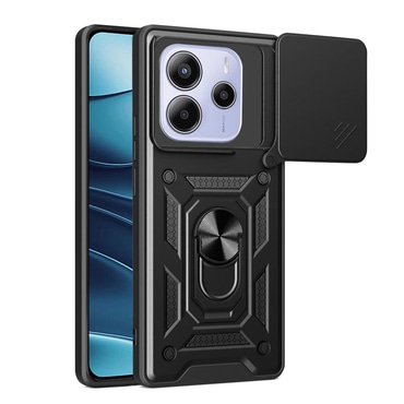 Oklepni ovitek MaX-Armor z obročem, kovinsko ploščico in zaščito zadnjih kamer za Xiaomi Redmi Note 14 5G - army black