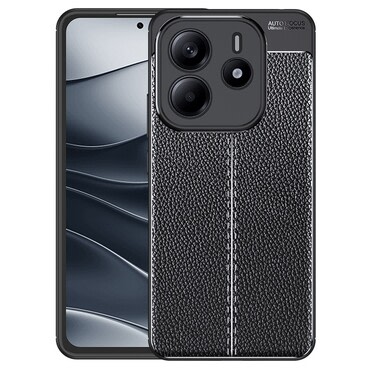 Eleganten gel ovitek Elite Guard z usnjeno teksturo in zaščito robov za Xiaomi Redmi Note 14 5G - obsidian black