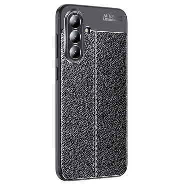 Eleganten gel ovitek Elite Guard z usnjeno teksturo in zaščito robov za Samsung Galaxy A36 - obsidian black