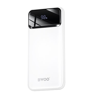 Izjemno tanek power bank BWOO "P34" 22.5W 10000mAh z dvema USB in enim USB-C vhodom - bel