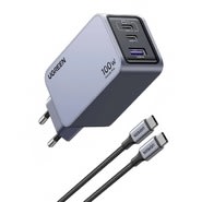 Stenski polnilec Ugreen Nexode Pro X757 100W QC, GaN - z 2x USB-C in 1x USB-A izhodi za polnjenje treh naprav hkrati + USB-C kabel - siv