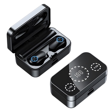 Brezžične Bluetooth slušalke MirrorMax z vgrajenim zasilnim power bankom in digitalnim zaslonom - jet black