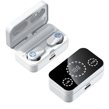 Brezžične Bluetooth slušalke MirrorMax z vgrajenim zasilnim power bankom in digitalnim zaslonom - metal white