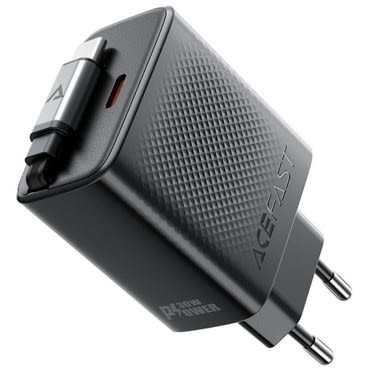 Premium stenski polnilni adapter Acefast "A110" z GaN tehnologijo, 1x USB-C izhodom 30W in izvlečnim USB-C kablom - črn Premium stenski polnilni adapter Acefast "A110" z GaN tehnologijo, 1x USB-C izhodom 30W in izvlečnim USB-C kablom - črn