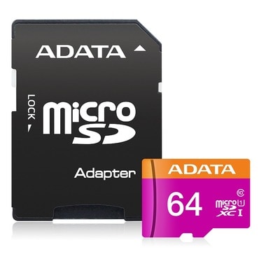 Micro SDXC spominska kartica Adata 64GB Class 10 UHS-I U1 100MB/s in adapter - vijolična