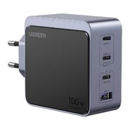 Stenski polnilec Ugreen Nexode Air X565 100W s 3x USB-C in 1x USB-A izhodi za polnjenje štirih naprav hkrati - siv