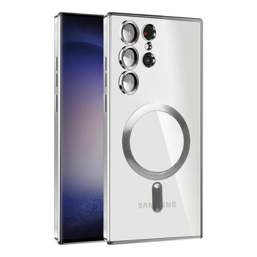 Hibridni ovitek MagShield z zaščito zadnje kamere in 2 magnetoma MagSafe za Samsung Galaxy A36 - metallic silver