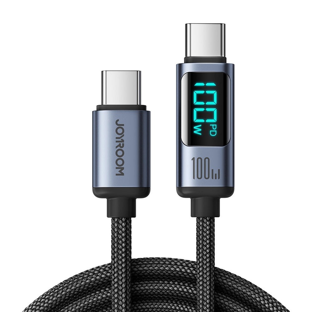 USB-C v USB-C kabel Joyroom Prism A16 z LED prikazovalnikom moči in 100W hitrim polnjenjem - 1.2 m - gunmetal