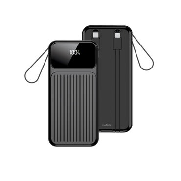 Power Bank Maxlife MXPB-06 z vgrajenim USB-C in Lightning kablom, 10000mAh kapaciteto in hitrim 22.5W polnjenjem - črn