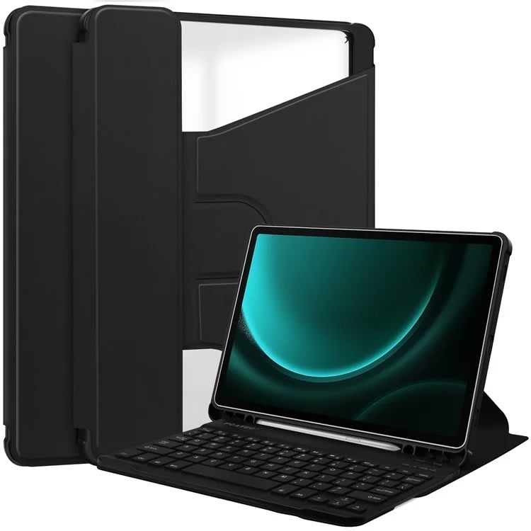 Premium pisarniški etui "Rotary" z odstranljivo Bluetooth tipkovnico in držalom za pisalo za Samsung Galaxy Tab S9 FE Plus - črn