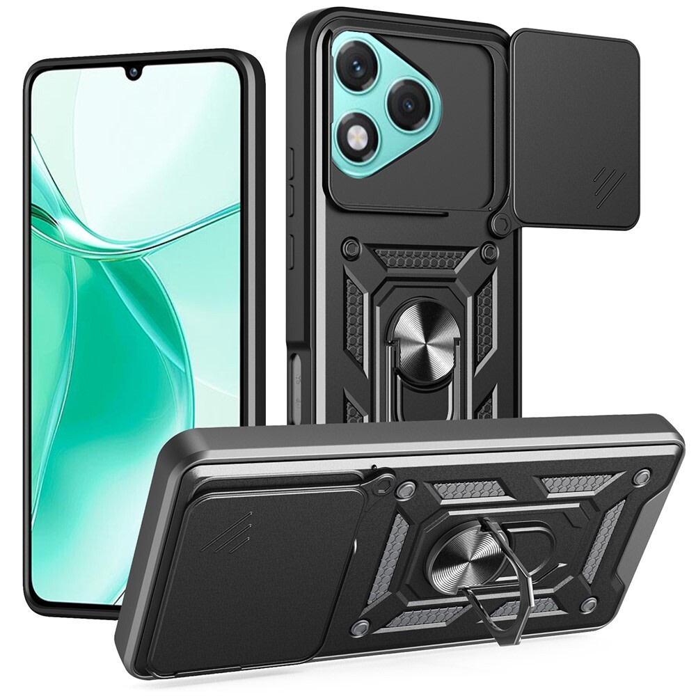 Oklepni ovitek MaX-Armor z obročem, kovinsko ploščico in zaščito zadnjih kamer za Honor 400 Lite - army black