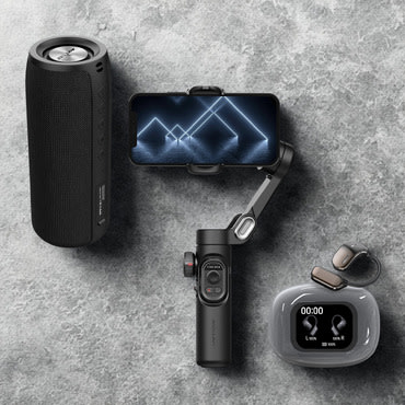 Premium Tech Pack - OpenEar slušalke z zaslonom, profesionalni gimbal za stabilne posnetke in Bluetooth zvočnik za aktiven dan z vrhunsko tehnologijo