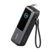 Power bank Anker "Zolo" 165 W z vgrajenim izvlečnim in navadnim USB-C kablom, s tremi USB-C vhodi in enim USB-A vhodom - 25.000 mAh - siv