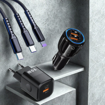 On-the-Go Minimalist Pack 3v1 - Kompaktna rešitev za polnjenje doma, na poti in v avtu