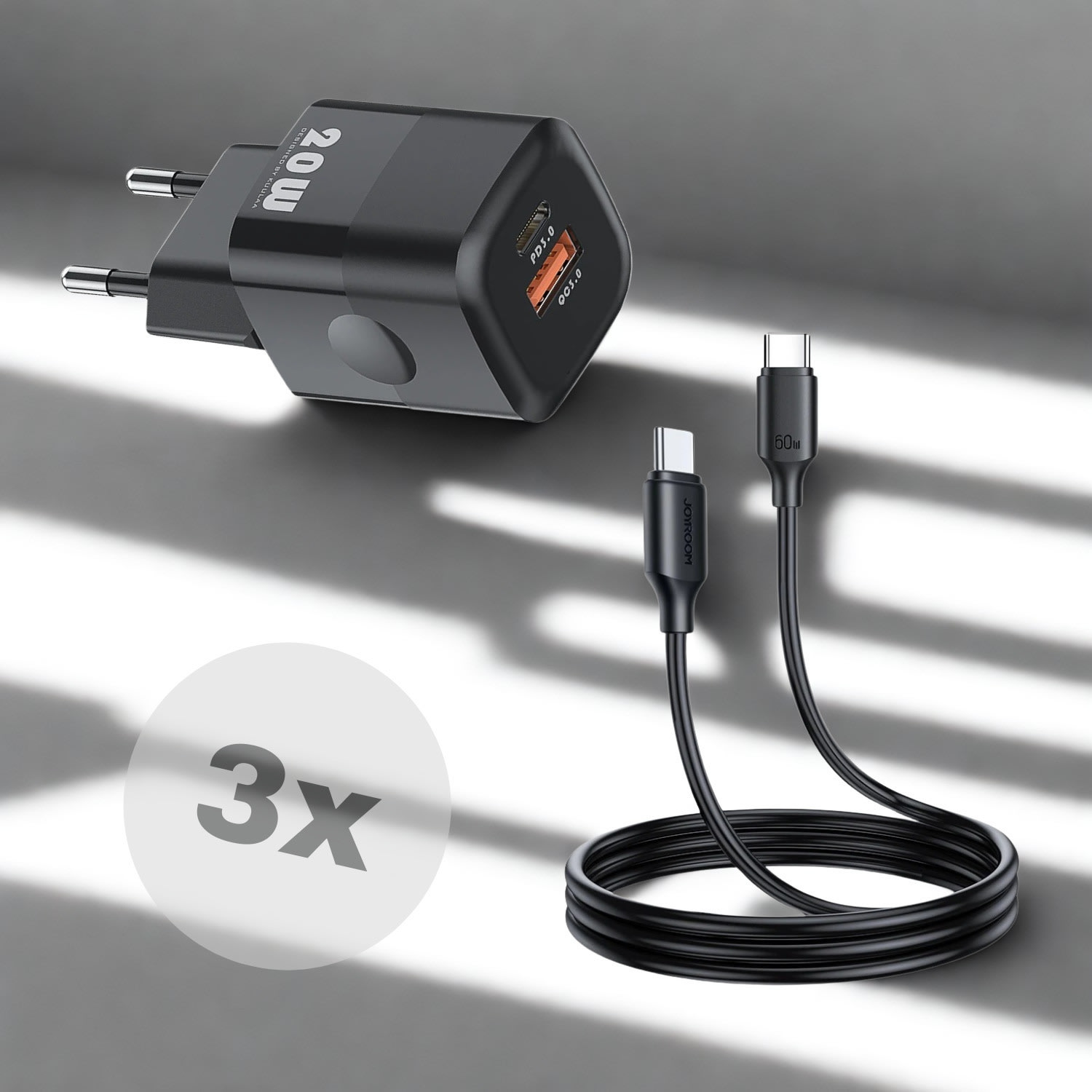 MiniGaN Trio Pack - Komplet treh polnilcev in USB-C kablov za hitro in varno polnjenje s 6 izhodi