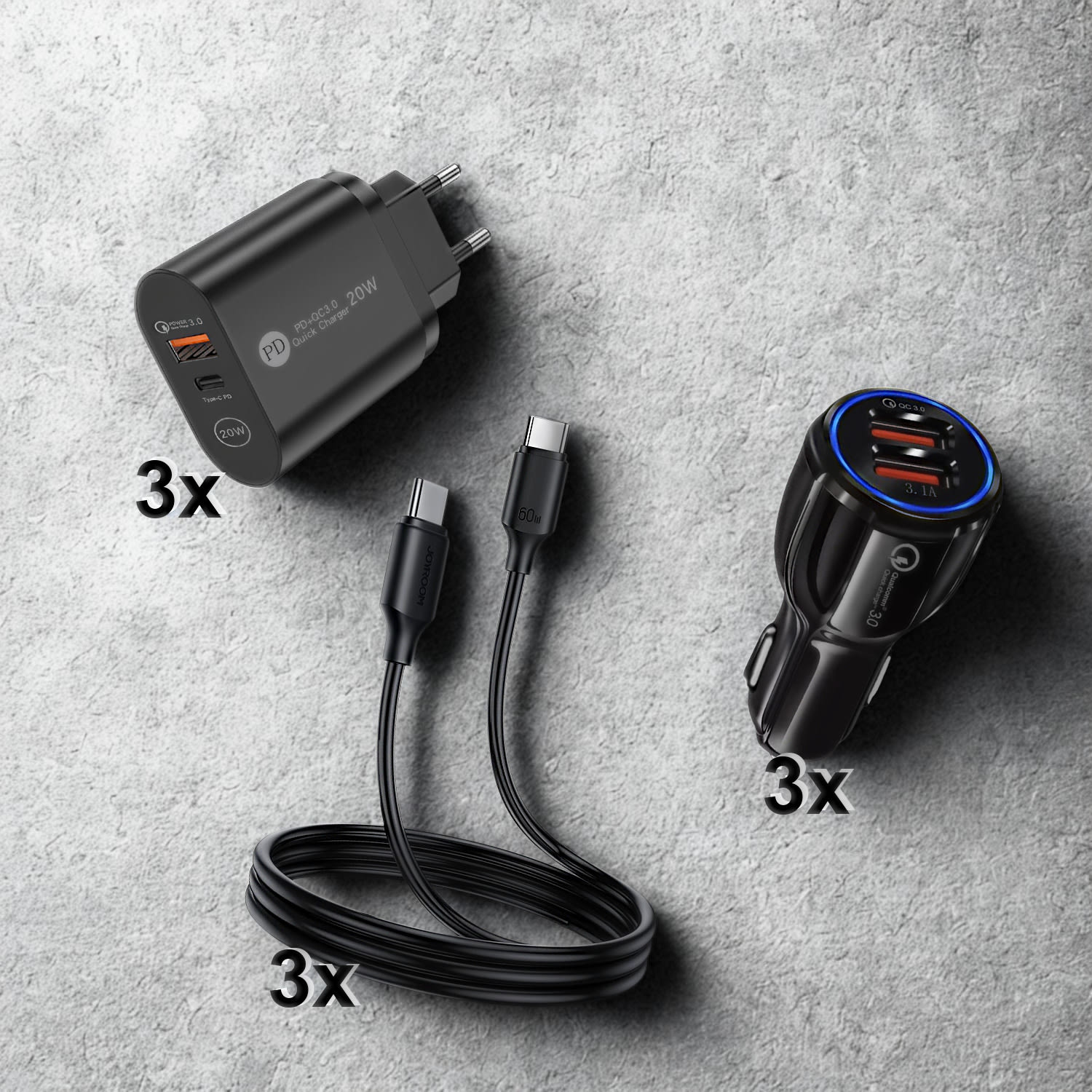 MEGA Family Power Pack - 3X3 komplet za hitro polnjenje doma, v avtu in na poti - za celo družino!
