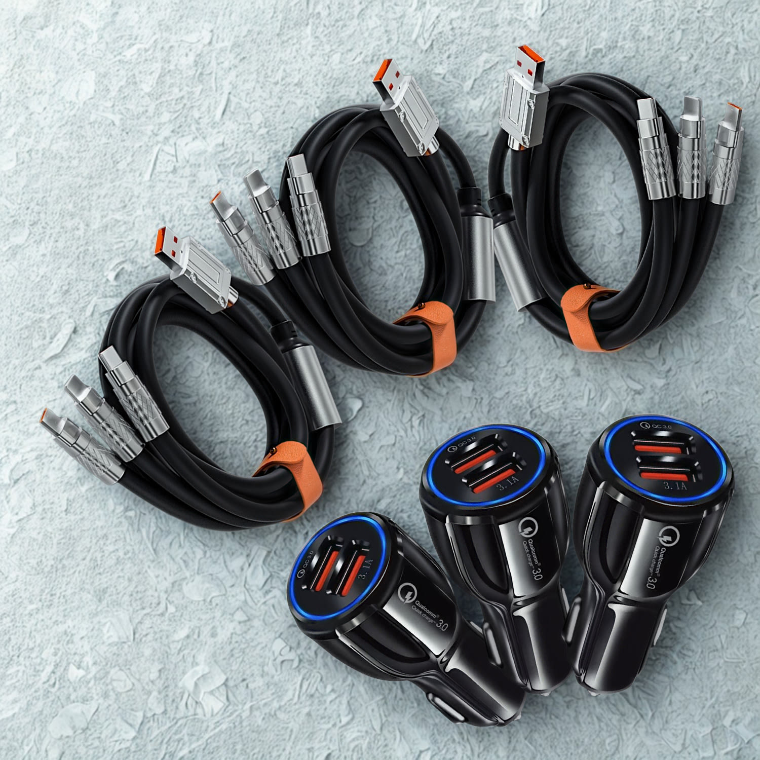 Essential Car Power Trio - 3x avtopolnilec z univerzalnimi kabli za vse telefone