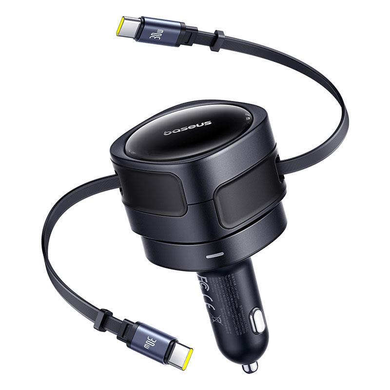 Avtopolnilec Baseus "Retractable" z dvema izlvečnima USB-C kabloma PD 60W - siv