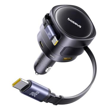 Avtopolnilec Baseus "Enjoyment Max" z USB-C in USB-A izhodom ter dvema izlvečnima USB-C kabloma PD 90W - siv Avtopolnilec Baseus "Enjoyment Max" z USB-C in USB-A izhodom ter dvema izlvečnima USB-C kabloma PD 90W - siv