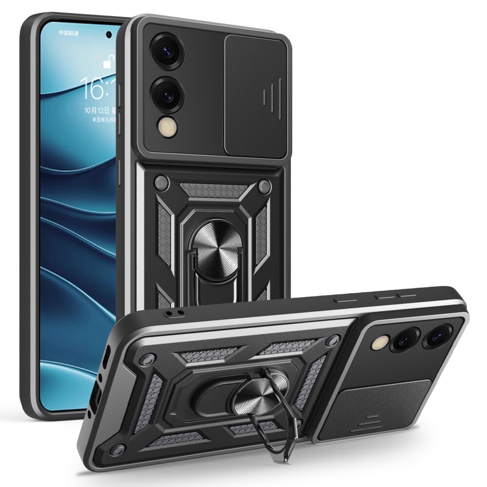 Oklepni ovitek MaX-Armor z obročem, kovinsko ploščico in zaščito zadnjih kamer za Samsung Galaxy S25 Edge - army black