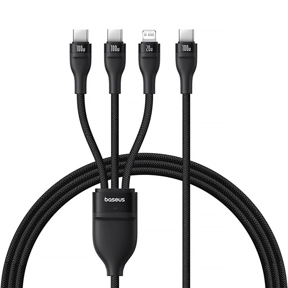 Polnilni kabel Baseus Flash Series 3v1 z 2x USB-C + Lightning priključkom in LED indikatorjem - 100W - 1.5m - črn