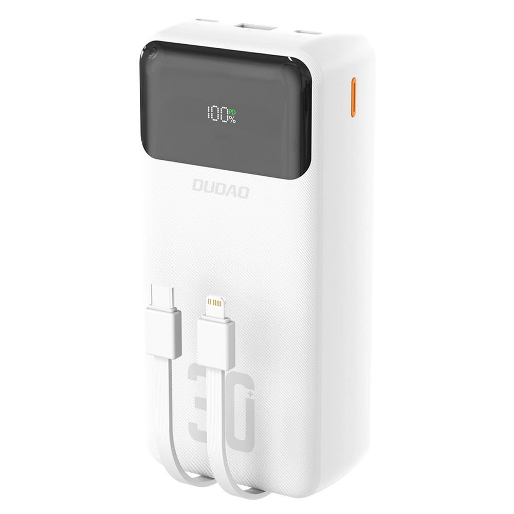 Power bank Dudao K15MAX 30000 mAh z vgrajenimi kabli in hitrim PD polnjenjem - bel