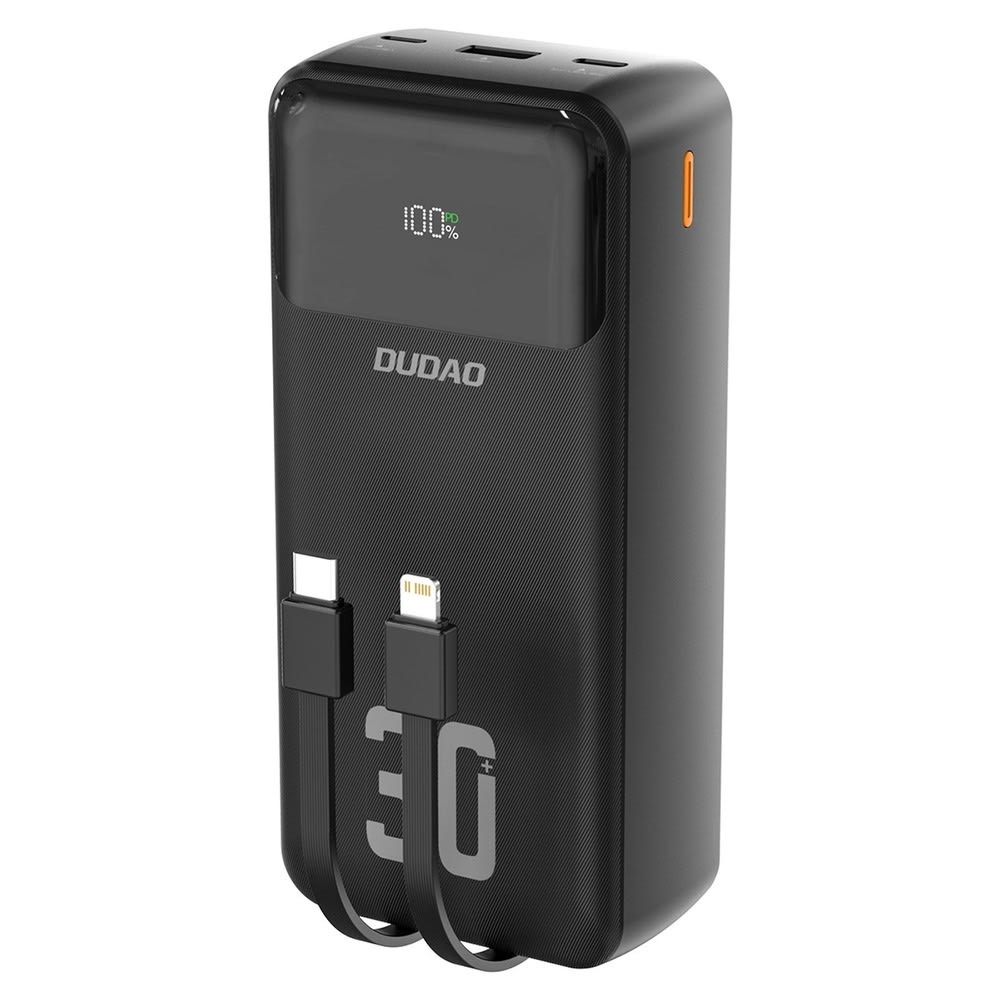 Power bank Dudao K15MAX 30000 mAh z vgrajenimi kabli in hitrim PD polnjenjem - črn