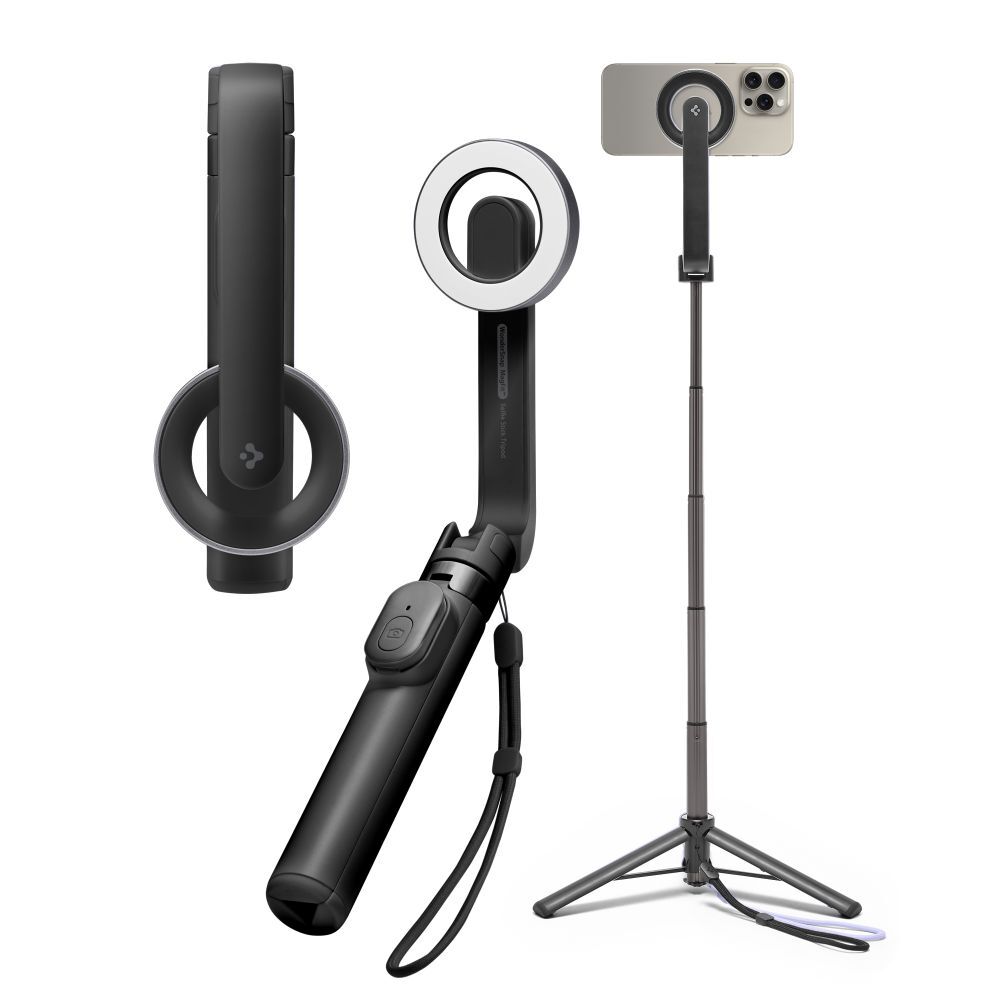 Premium tripod in selfie stick Spigen "LS571W" za vse MagSafe kompatibilne naprave - črn