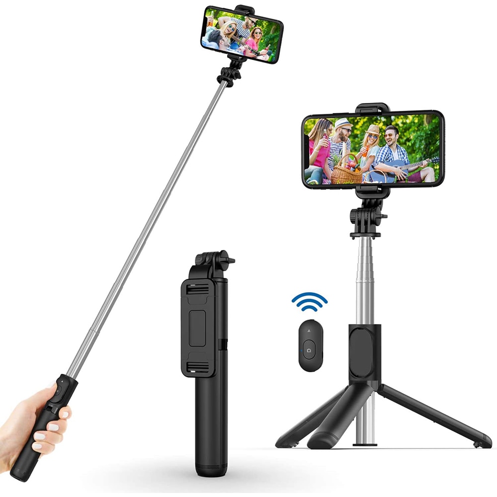 Selfie stick Techsuit "Q01" s trinožnim stojalom in daljinskim sprožilcem - črn