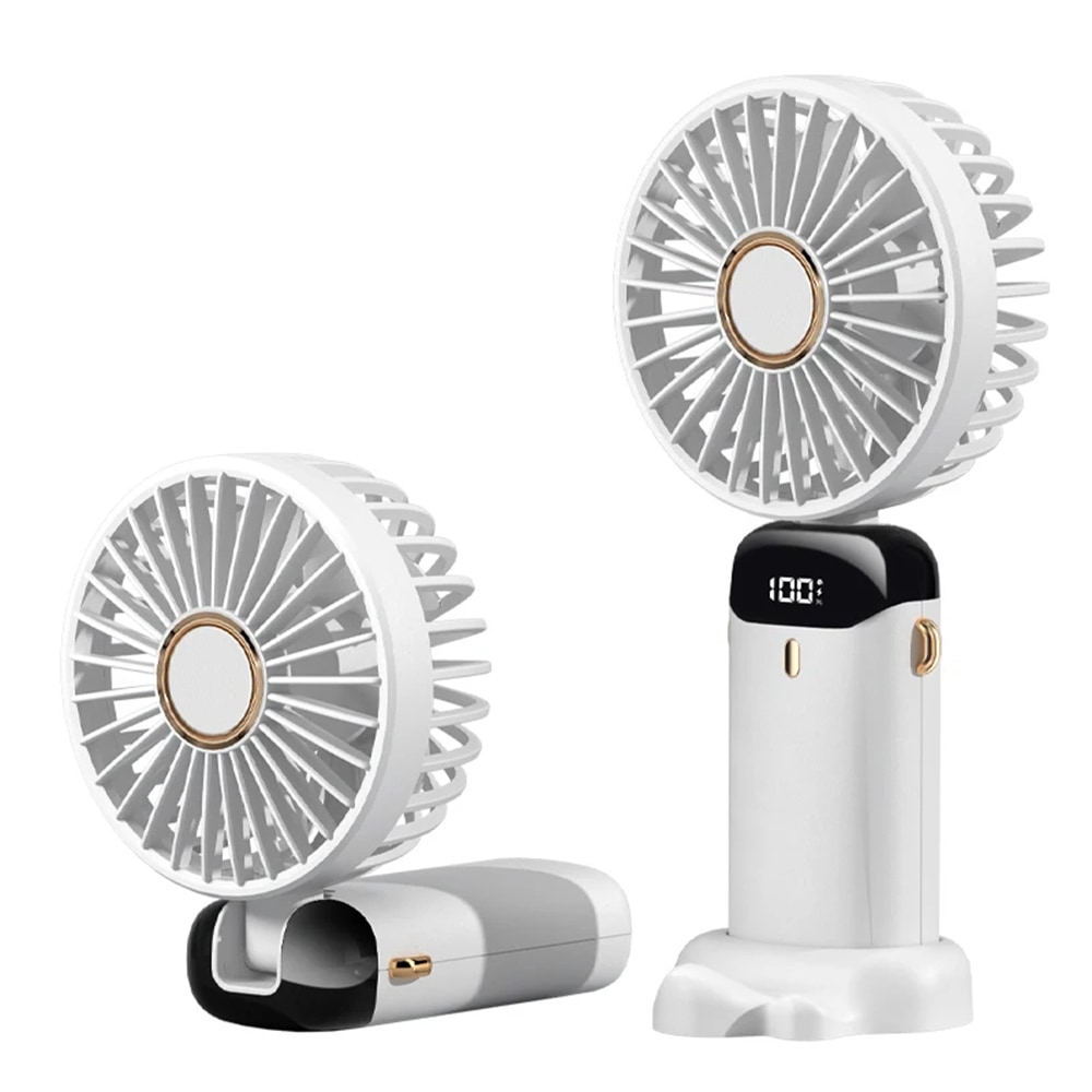 Premium prenosni ventilator Techsuit "Handheld LED" zložljiv, z LED zaslonom in petimi hitrostmi - bel