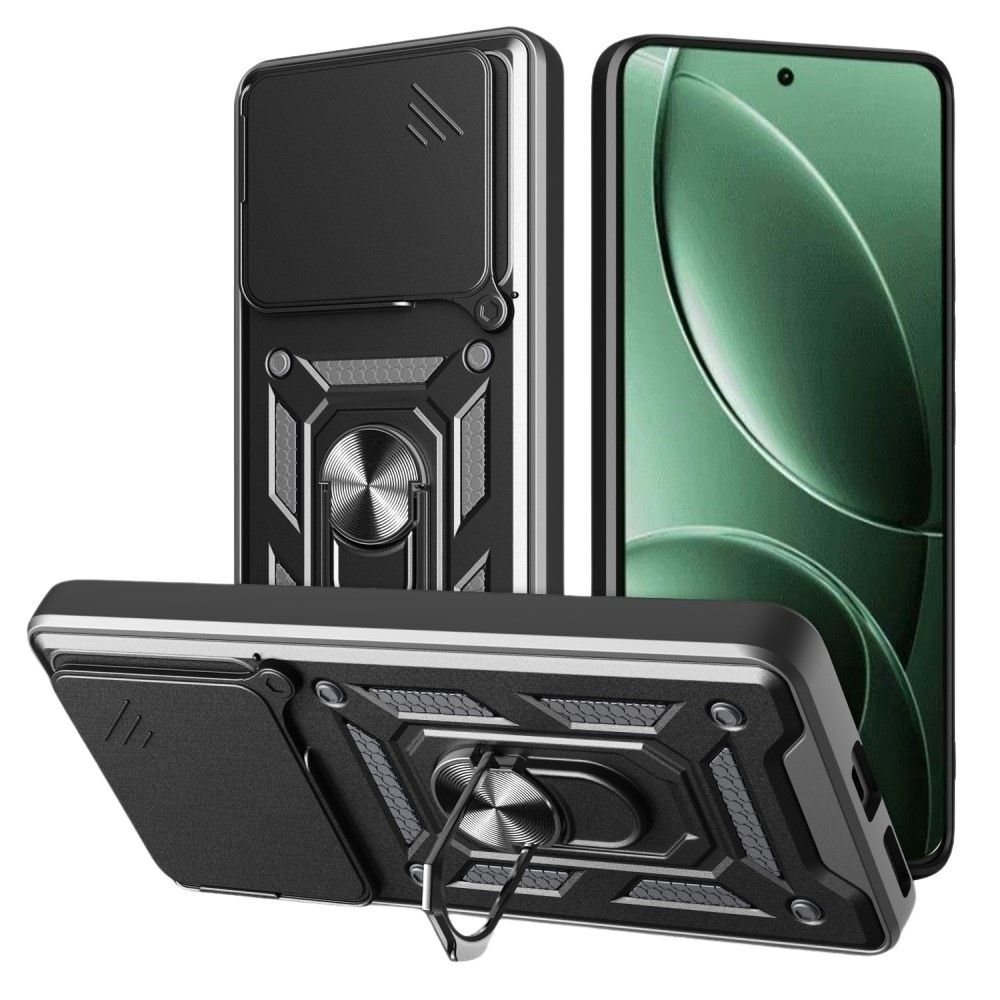 Oklepni ovitek MaX-Armor z obročem, kovinsko ploščico in zaščito zadnjih kamer za Xiaomi Poco F7 Pro - army black