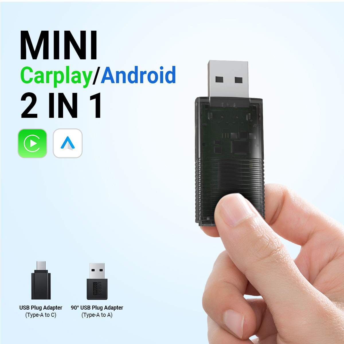 Ottocast Mini brezžični CarPlay / Android Auto adapter za samodejno povezavo vozila in telefona brez kablov - USB-A ali USB-C