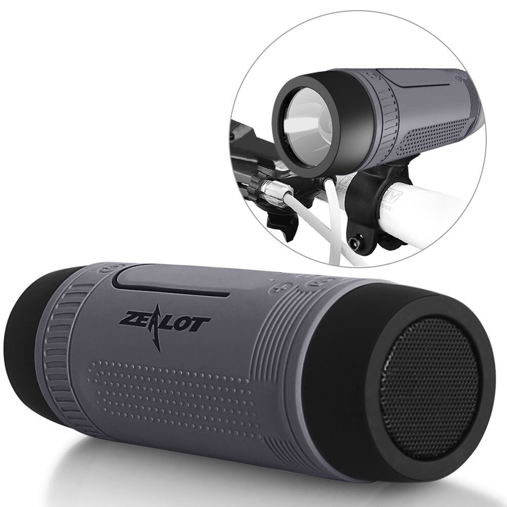 Bluetooth zvočnik, svetilka in power bank Zealot SuperLux 3v1 - Vodoodporen prenosni zvočnik z vgrajeno svetilko za kolo in power bankom z SD režo in FM funkcijo - space grey