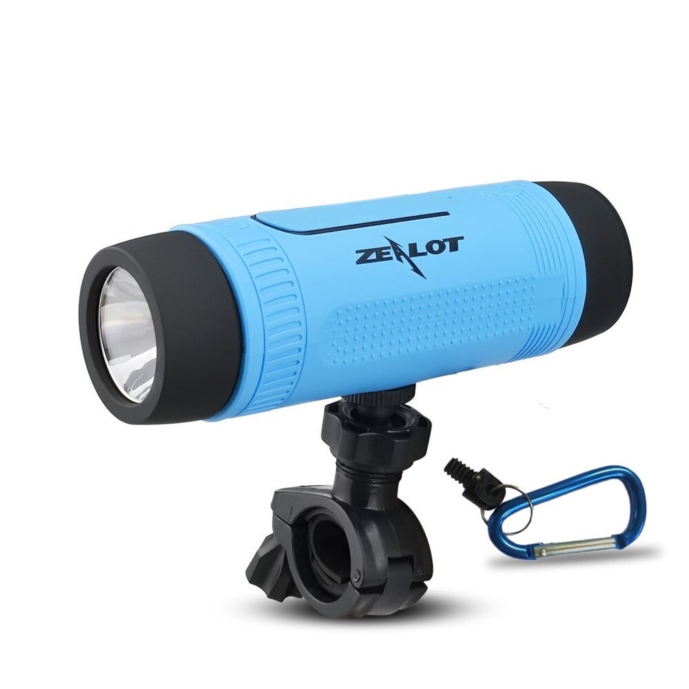Bluetooth zvočnik, svetilka in power bank Zealot SuperLux 3v1 - Vodoodporen prenosni zvočnik z vgrajeno svetilko za kolo in power bankom z SD režo in FM funkcijo - ocean blue