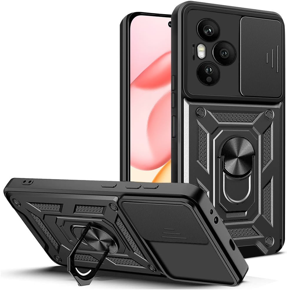 Oklepni ovitek MaX-Armor z obročem, kovinsko ploščico in zaščito zadnjih kamer za Honor 400 Pro - army black