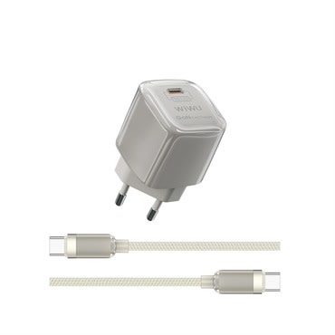 Stenski polnilec WIWU "Jello" z USB-C izhodom, GaN 30W in priloženim USB-C v USB-C kablom - bež Stenski polnilec WIWU "Jello" z USB-C izhodom, GaN 30W in priloženim USB-C v USB-C kablom - bež