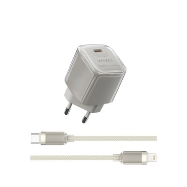 Stenski polnilec WIWU "Jello" z USB-C izhodom, GaN 30W in priloženim USB-C v Lightning kablom - bež Stenski polnilec WIWU "Jello" z USB-C izhodom, GaN 30W in priloženim USB-C v Lightning kablom - bež