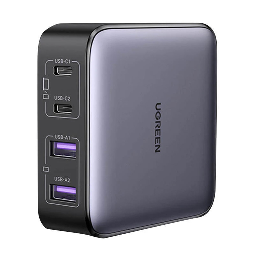 Stenski polnilni adapter Ugreen "CD327 Nexode" 65W z dvema USB-A in dvema USB-C izhodoma - črn