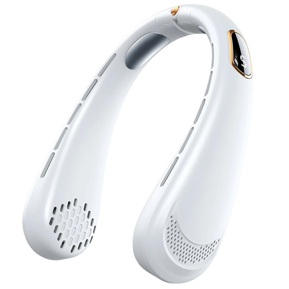 Premium prenosni ovratni ventilator Techsuit "Neck Fan" z LED zaslonom in petimi hitrostmi - bel