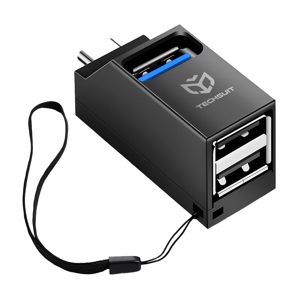 USB razširitvena postaja TechSuit "Echolink H10" z USB C povezavo in 1x USB 3.0 + 2x USB 2.0 priključki - črna