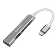 Multifunkcijski USB Hub Techsuit PolarisBridge 4v1 z 1x USB 3.0, 2x USB 2.0 in 1x USB‑C vhodom za enostavno povezovanje - srebrn