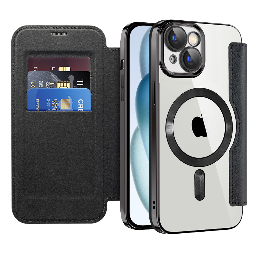 Etui "SmartMag Book" z Magsafe tehnologijo in RFID denarnico za iPhone 15 Plus - black