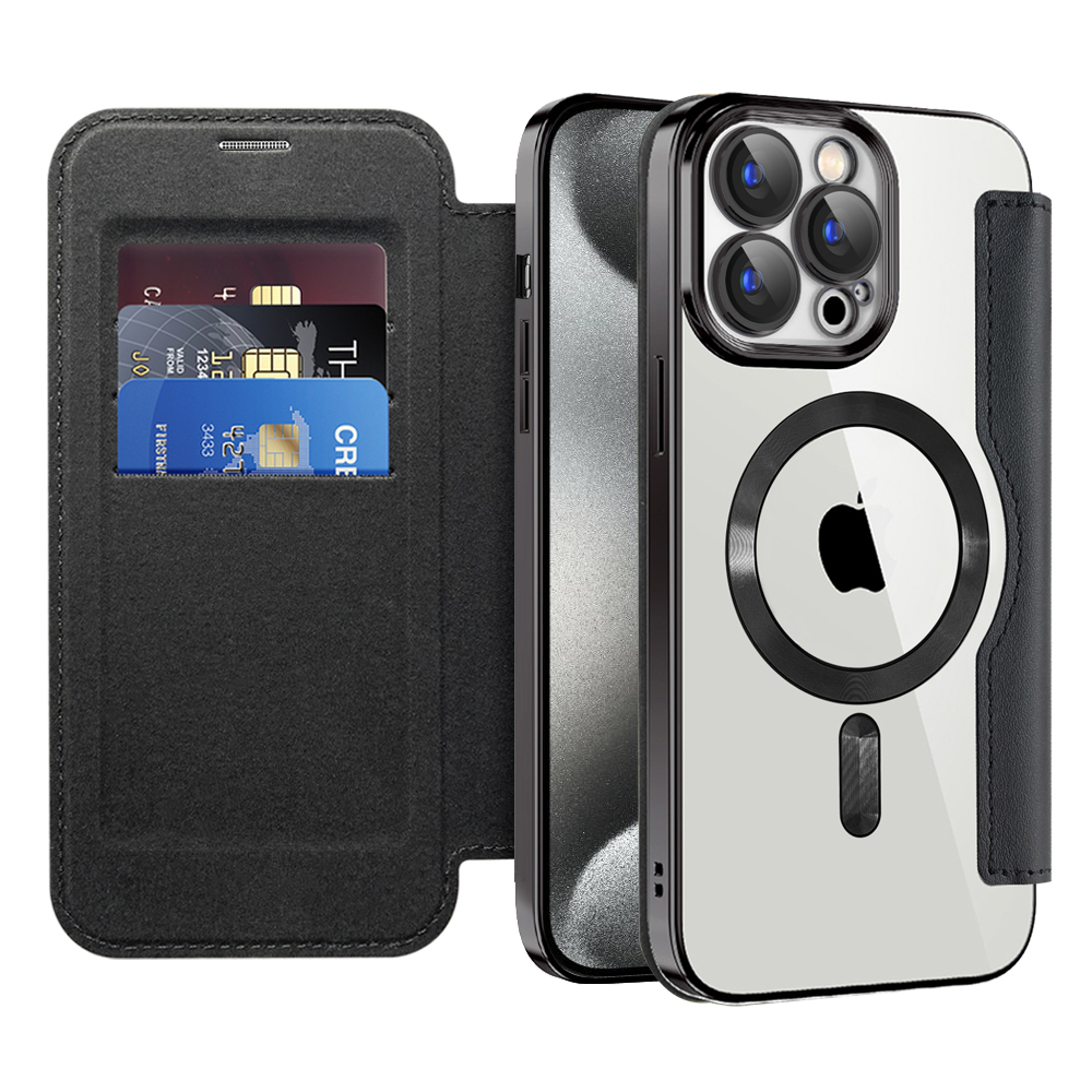 Etui "SmartMag Book" z Magsafe tehnologijo in RFID denarnico za iPhone 15 Pro Max - black