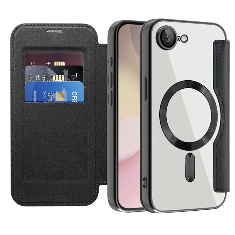 Etui "SmartMag Book" z Magsafe tehnologijo in RFID denarnico za iPhone 16e - black
