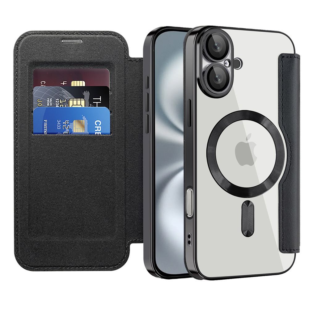 Etui "SmartMag Book" z Magsafe tehnologijo in RFID denarnico za iPhone 16 Plus - black