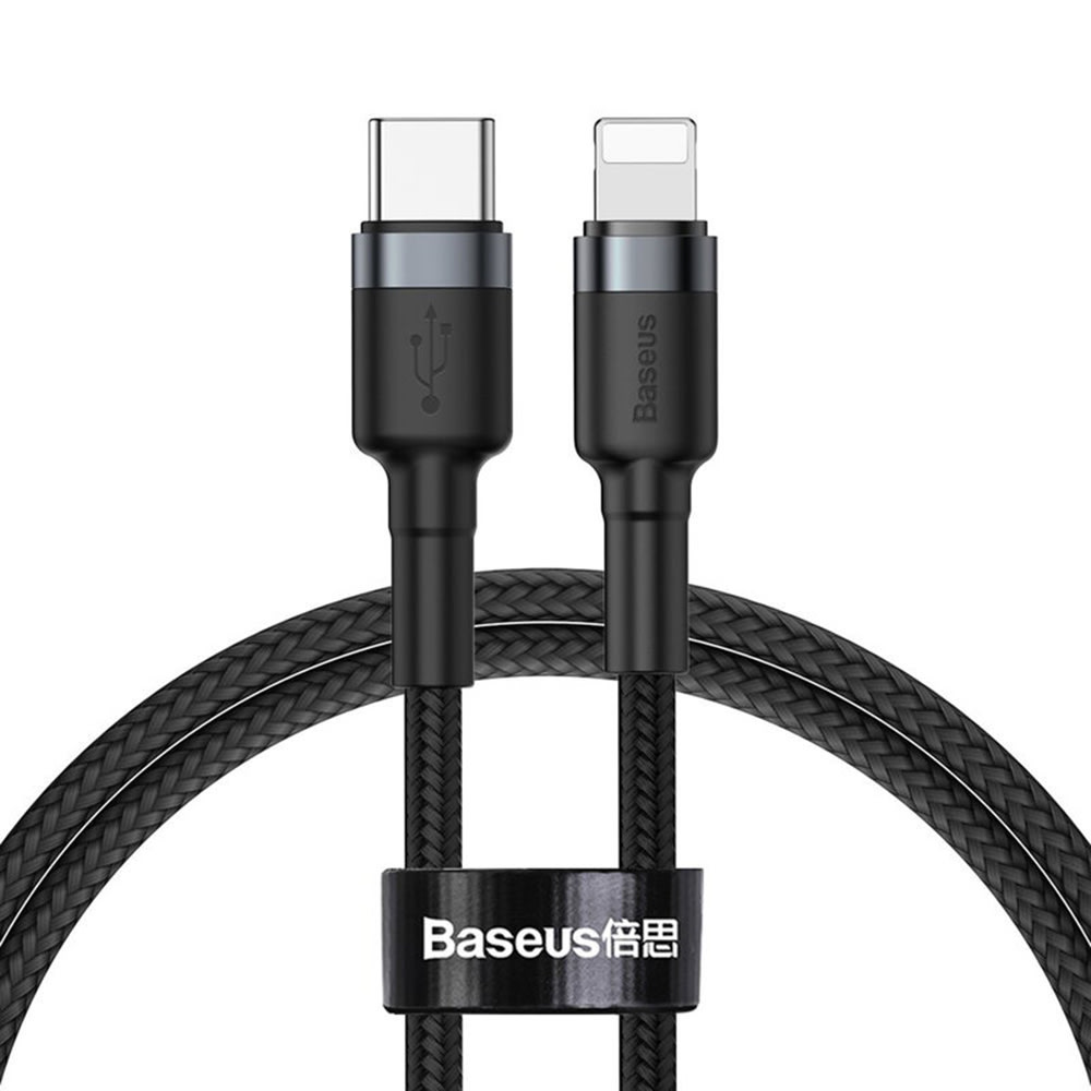 Polnilni in podatkovni kabel Baseus "Cafule G1" USB-C v Lightning s 480Mbps hitrim prenosom podatkov, najlonsko pletenico in hitrim 18W polnjenjem - 1m - črn