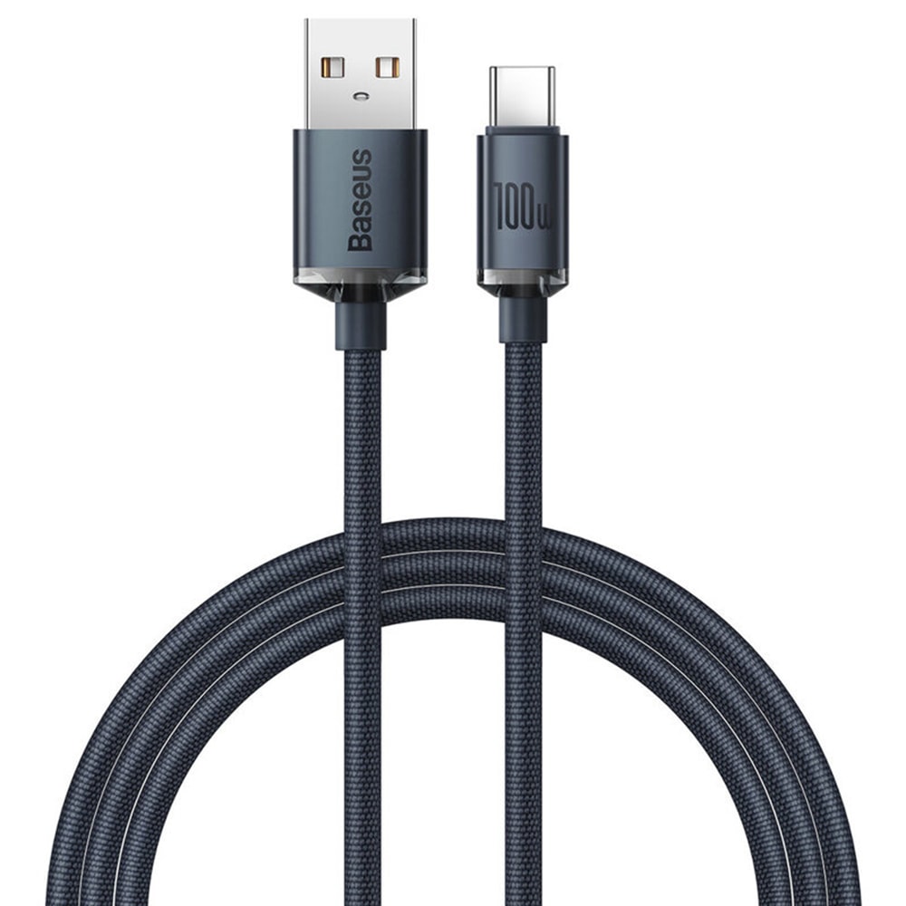 Polnilni in podatkovni kabel Baseus "Crystal Shine" USB-A v USB-C s 100W hitrim polnjenjem in okrepljenimi konektorji - 2m - črn