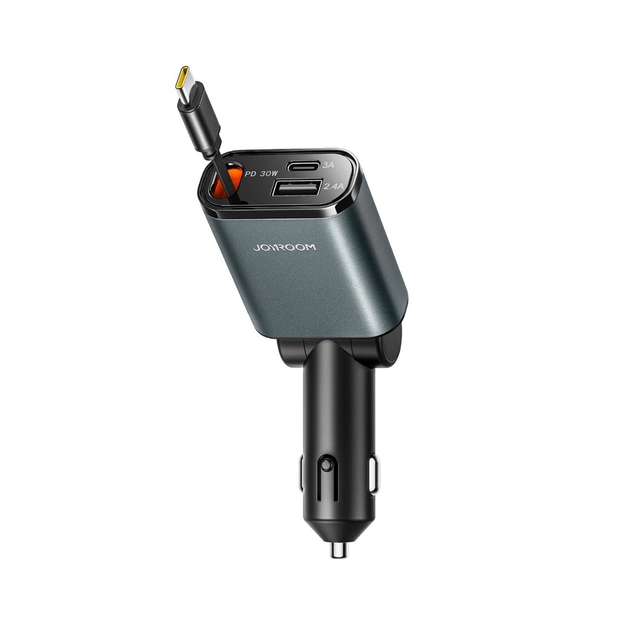 Avtopolnilec Joyroom "CCL07" 3v1 z USB-C in USB-A vhodom ter enim izvlečnim kablom USB-C 30W - črn