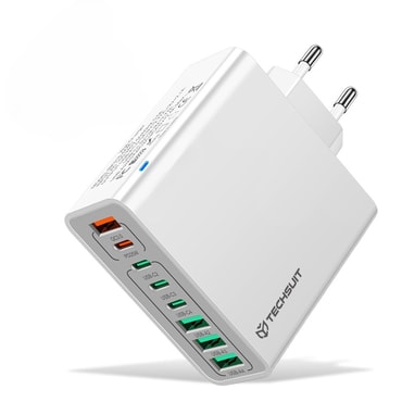 Stenski polnilec Techsuit "CHPD224" z 8 izhodi (4× USB + 4× USB-C) in 65W hitrim polnjenjem - bel Stenski polnilec Techsuit "CHPD224" z 8 izhodi (4× USB + 4× USB-C) in 65W hitrim polnjenjem - bel