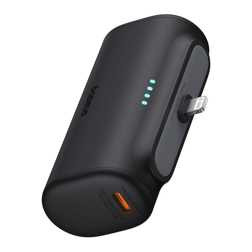 Power bank Baseus Compact 20W - 5000 mAh z Lightning izhodom in USB-C kablom – črn